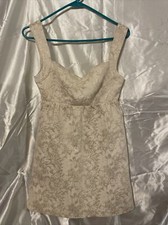 Guess Gold Metallic Tapestry Short Dress Sweetheart Neckline Fit & Flare Lined S