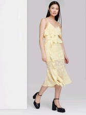 Wild Fable Women's Ruffle Midi Dress Size L Light Yellow
