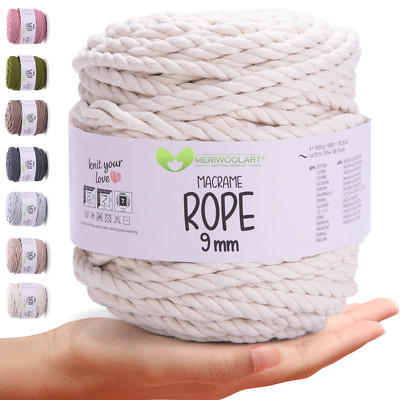 MeriWoolArt  Premium Makramee Garn 9 mm x 55m, Baumwollgarn Kordel,Makramee Seil