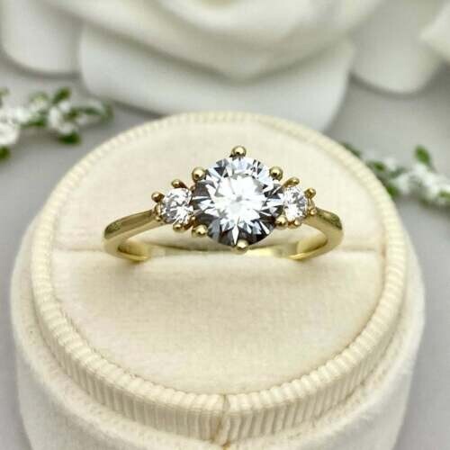 1ct Engagement Ring Round Lab-Created Solitaire Trilogy 14k Gold Plated-image