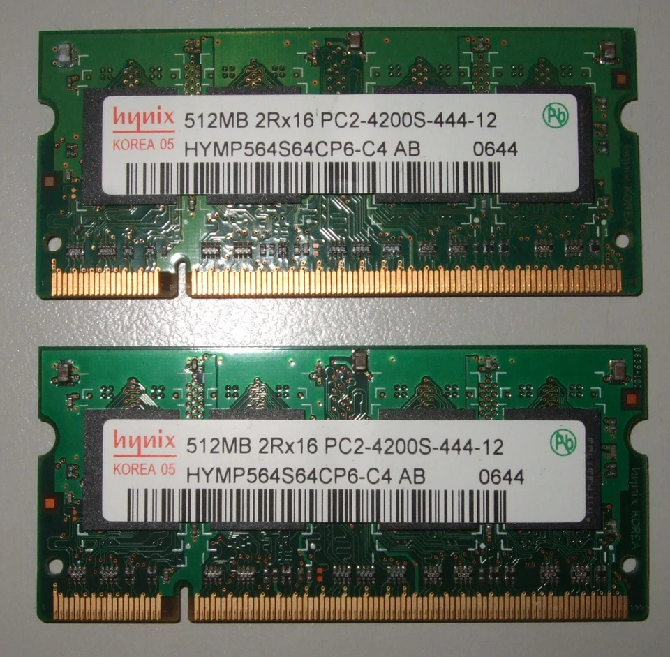 So-Dimm 1GB DDR2 2 x 512 MB PC2 4200S 444 12 Memoria Notebook Hynix PC2 533 - Immagine 4 di 4