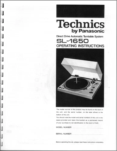 Technics SL-1650 Turntable Owners Manual