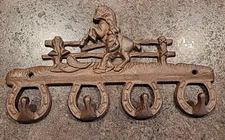 Vtg Cast Iron HORSESHOES COWBOY / WESTERN RANCH Coat Key Hat Wall Hanger Holder