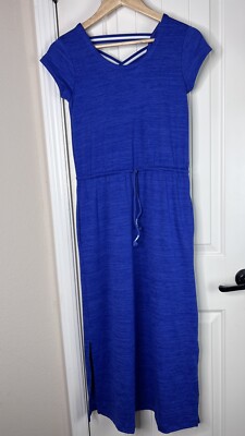 T By Talbots Small Midi Maxi T-Shirt Dress Blue Criss Cross Back Stretch |  eBay