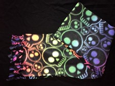 boys girls BLACK FLEECE SCARF NEON BRIGHT SKULLS fringe trim SUPER SOFT CUTE