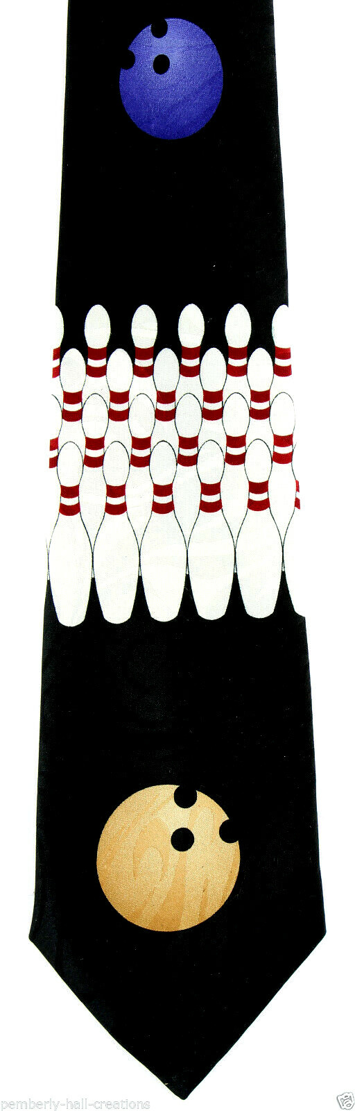 & Pins Men's Necktie Pin Alley Game Sports Black Neck Tie