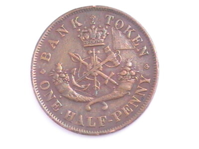 CANADA BANK TOKEN ONE HALF PENNY 1857 BANK OF UPPER CANADA LITTLE WEAR NICE DETA