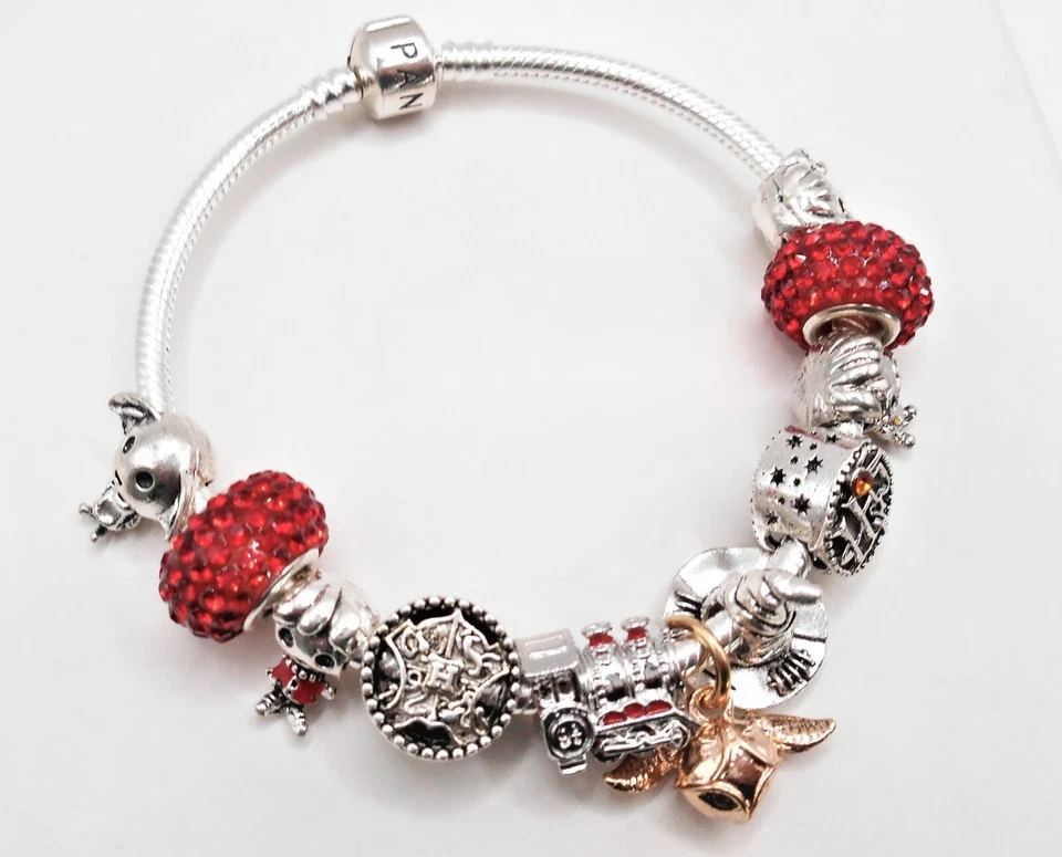 PANDORA PLATA ENCANTO PULSERA CASTILLO TREN BRUJA MAGO SOMBRERO ORO SOPLÓN DIJES Foto 4 de 4