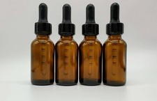 1 oz Amber Boston Round Glass Bottle w/ Graduated Measurement Dropper 4-Pack 