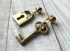 Gold Large Lock And Key Earrings Skeleton Key Padlock Earrings