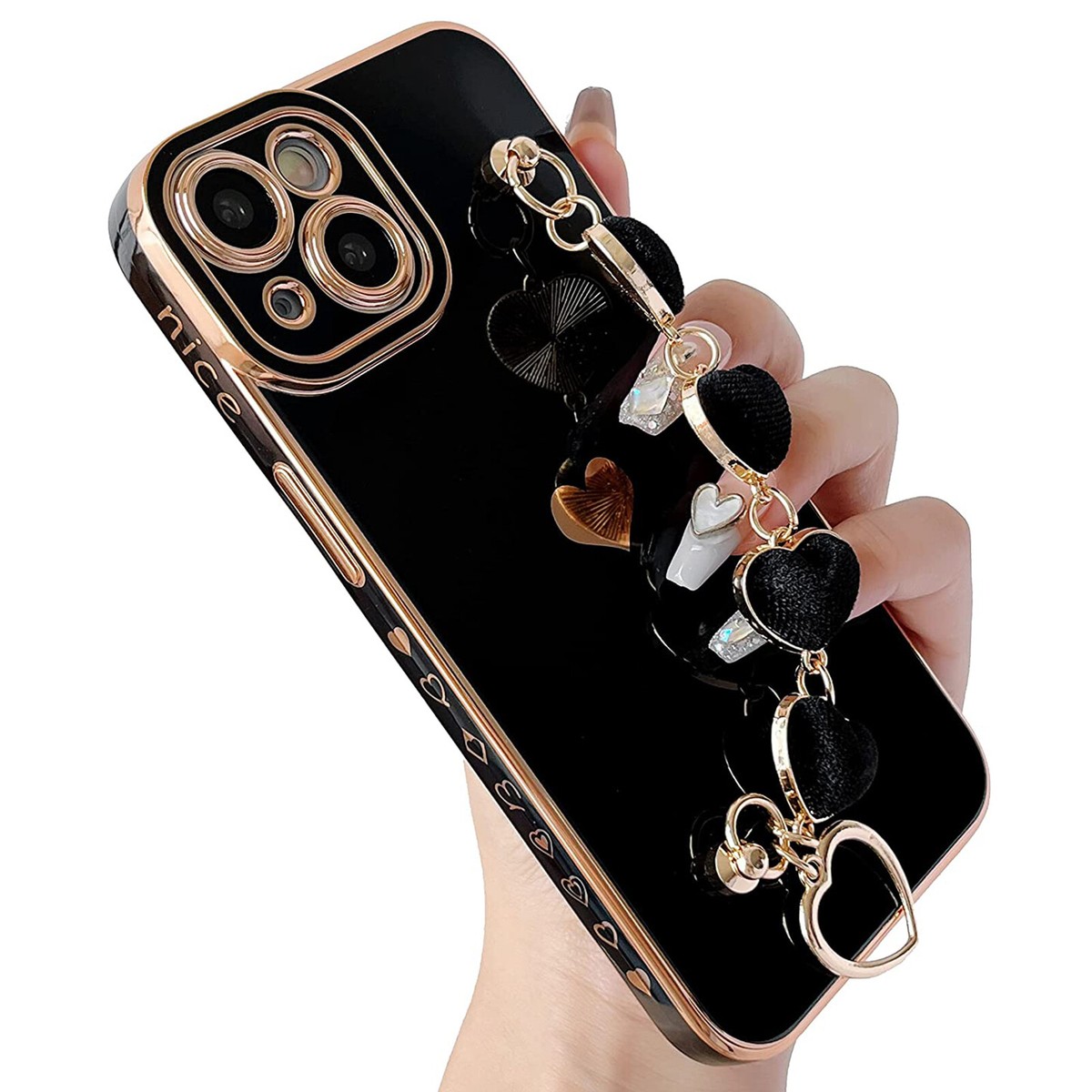 Custodia In Silicone Con Cuori Dorati Per IPhone 13 Pro Max, Morbida E Antiurto, Con Protezione Fotocamera, Gialla