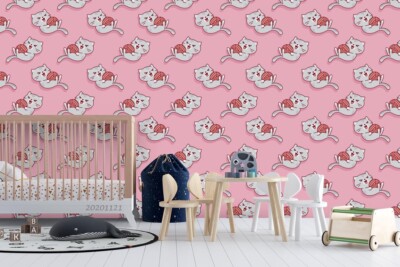 3D Cat Ball Of Yarn Cartoon Pattern Self-adhesive Removable Wallpaper Murals 2