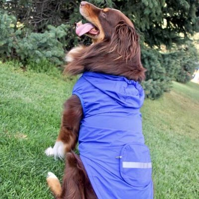 DOGGIE DESIGN New Dog Waterproof Packable Raincoat - Blue - Sizes XS-3XL