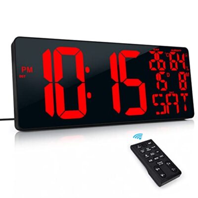 XREXS 18 Zoll extra große digitale Wanduhr mit Fernbedienung, LED große Wand