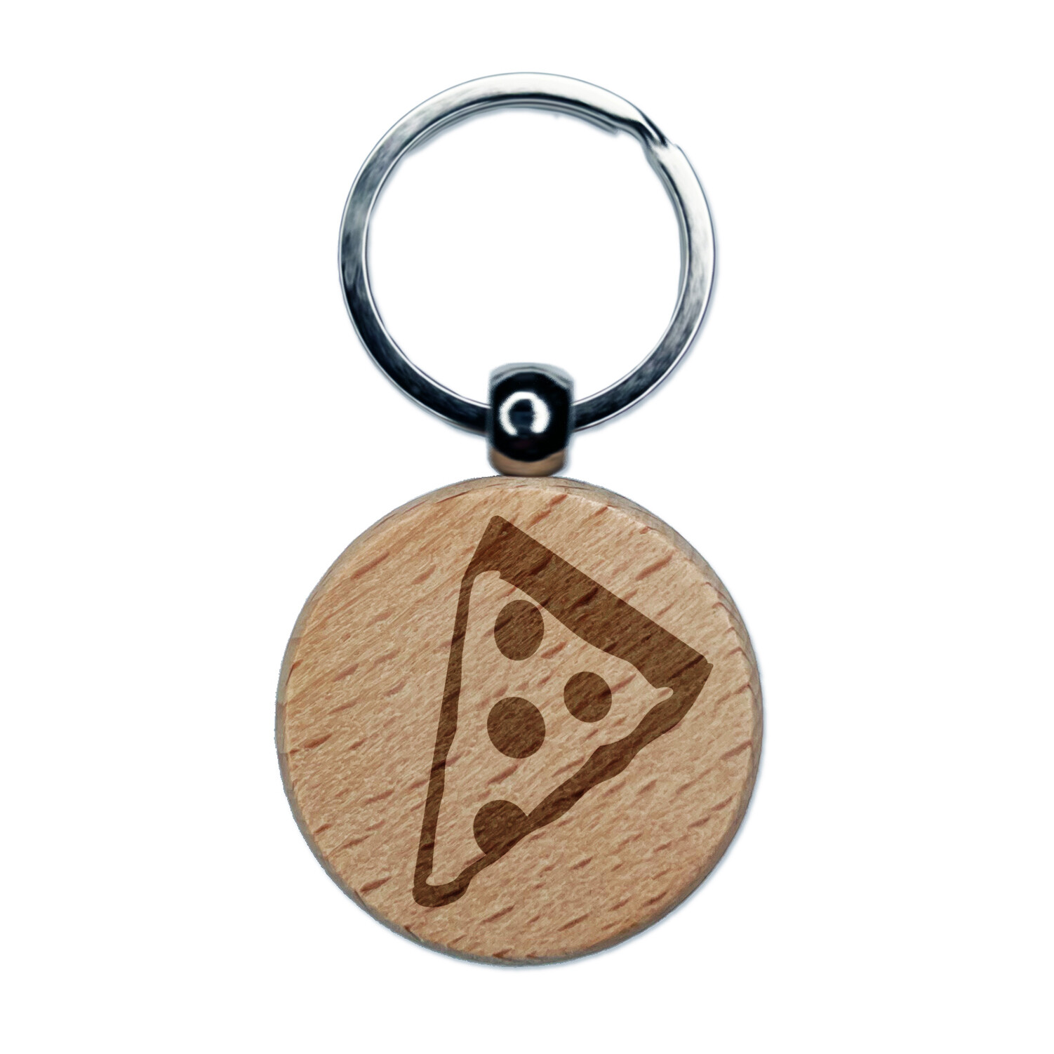 Pizza Slice Abstract Engraved Wood Round Keychain Tag Charm