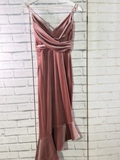 ASOS Velvet Dress Pink Drape Cross Front Asymmetric Hem Party UK 10 EU 38 US 6
