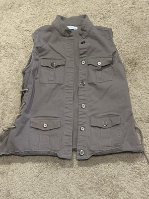Keren Hart Womens Vest Size Large Beige Lace Up Pockets Casual