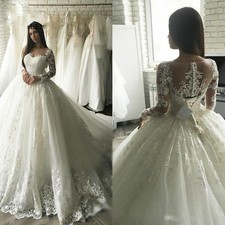 Customized Wedding Dresess With Long Sleeves Sweep Train Luxury Bridal Gown