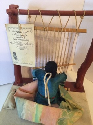 Vintage Native American Doll Navajo Women Baby Weaver Loom Southwest Art 8x7 