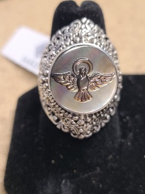Sarda Sterling Silver Black Mother Of Pearl Hope Ring SZ 9