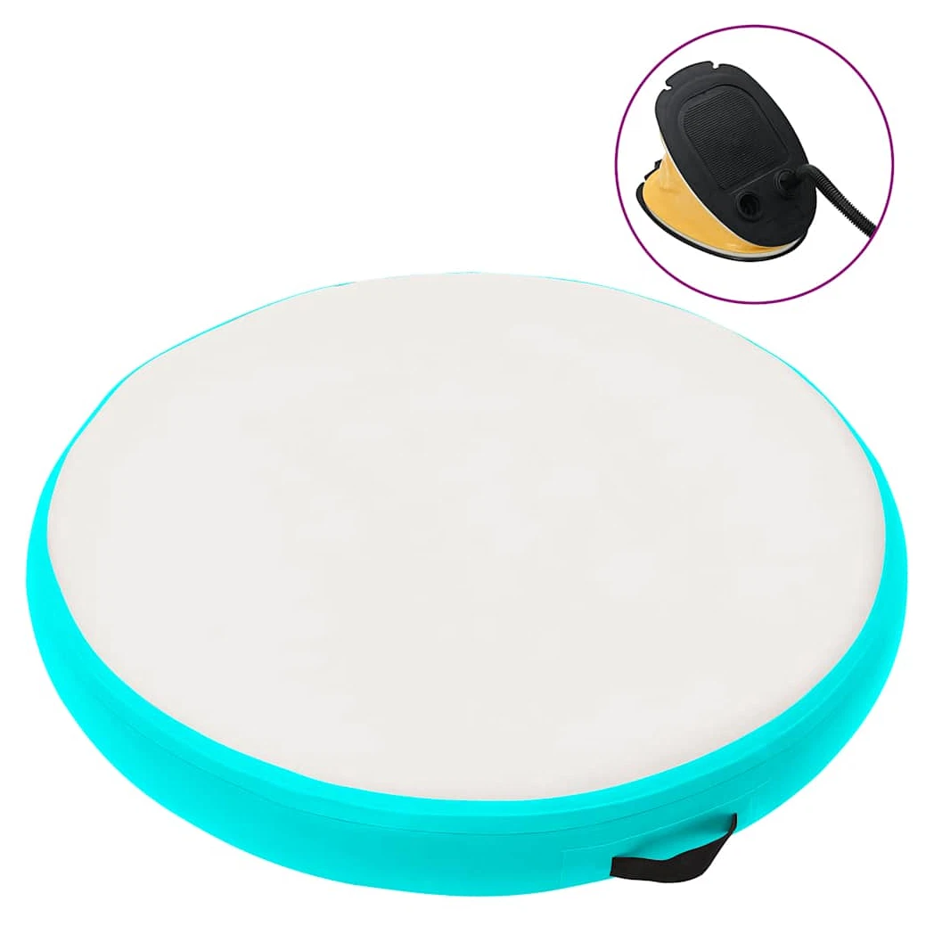 Gymnastic mat Green/Grey 100x100x15cm Inflatable PVC With Pump Portable Gym/Play