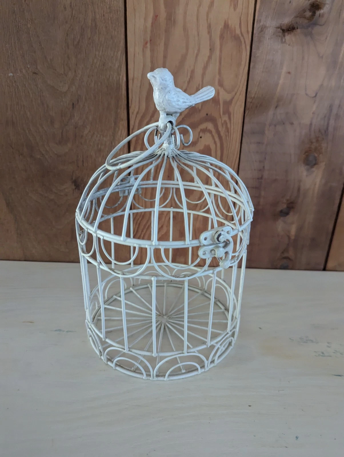 White Birdcage Metal Hanging Hinged Top Bird Decorative 10 Inch By 6 Inch
