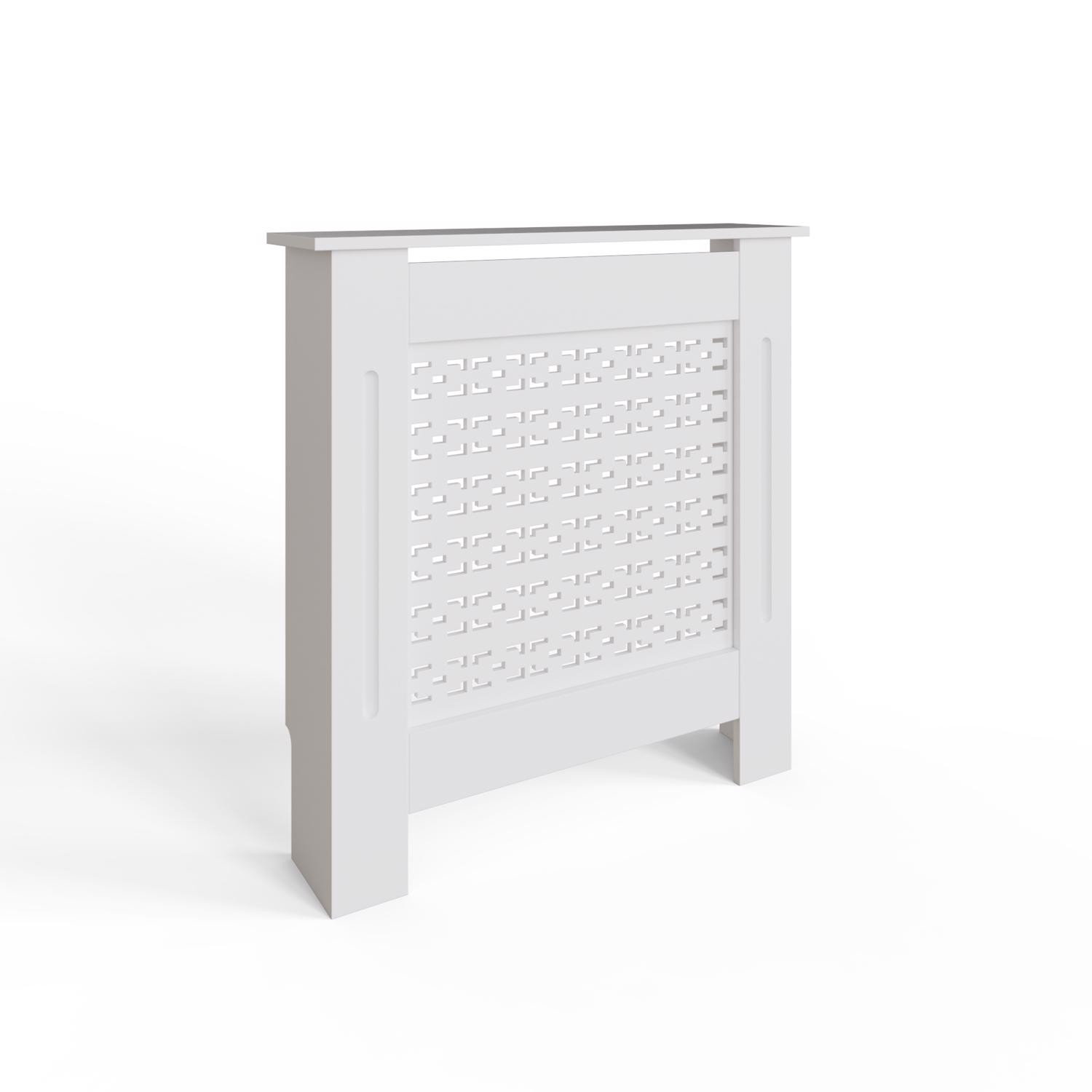White Radiator Cover Geometric Pattern Small MDF Stylish Functional