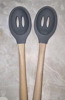 Gray Silicone Slotted Spoons Set of 2 Cooking Concepts Kitchen Utensils
