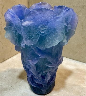 Daum French Pate de Verre Hibiscus Lavender Vase