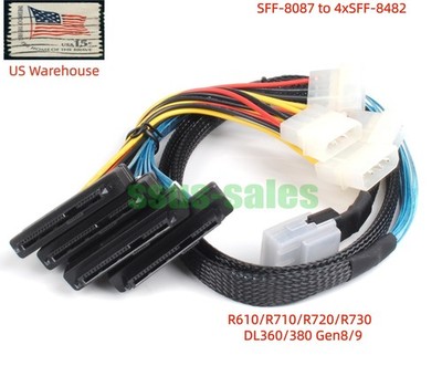 SFF-8087 to 4xSFF-8482 Cable with IDE 2.5/3.5-inch SAS Connectors 1M R610/R710