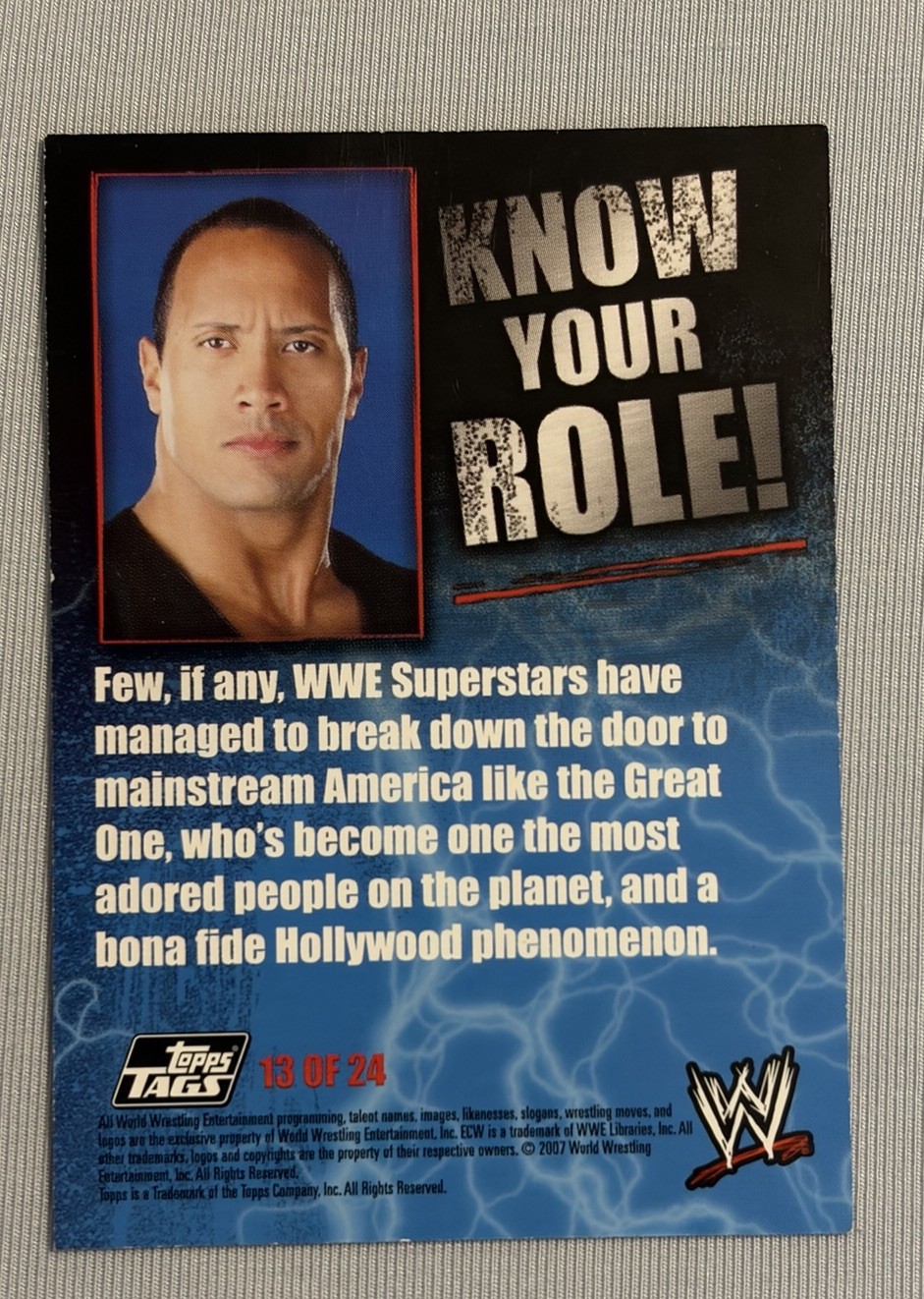 Rare! 2007 Topps Tags WWE US #13 The Rock Dwayne Johnson Know Your Role Card view 2