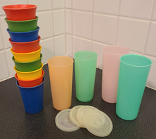 Vintage Tupperware 9 Kids Bell Cups 109 and 4 Pastel Tumblers Med Lg, 4 lids