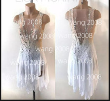 Ice Figure Skating Dress Rhythmic Gymnastics Twirling Competition white dyeing