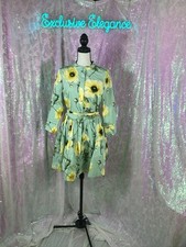 Oscar De La Renta Yellow Poppies Stretch Belted Mini Dress Sz 10 AUTHENTIC NWT 
