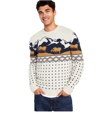 Old Navy SoSoft Sweater Mens XL Buffalo Mountains Fair Isle Nordic Western Ski