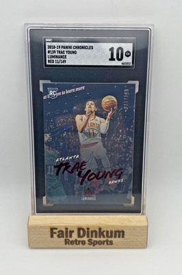 2018-19 Panini Chronicles Trae Young #139 Luminance Red /149 Number Match RC SGC