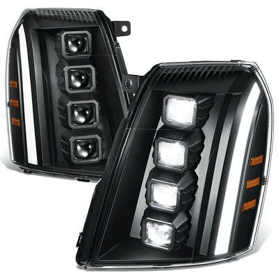 Fit 07-14 Cadillac Escalade ESV EXT Quad Projector LED Switchback Headlights