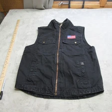 DRI DUCK Vest Mens Medium Gray Canvas Quilt Lined Insulated Flag Rugged Work