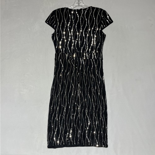 Grace Karin Sequin Sheath Dress Small Black Silver V Neck Cap Sleeve Cocktail - Picture 2 of 12