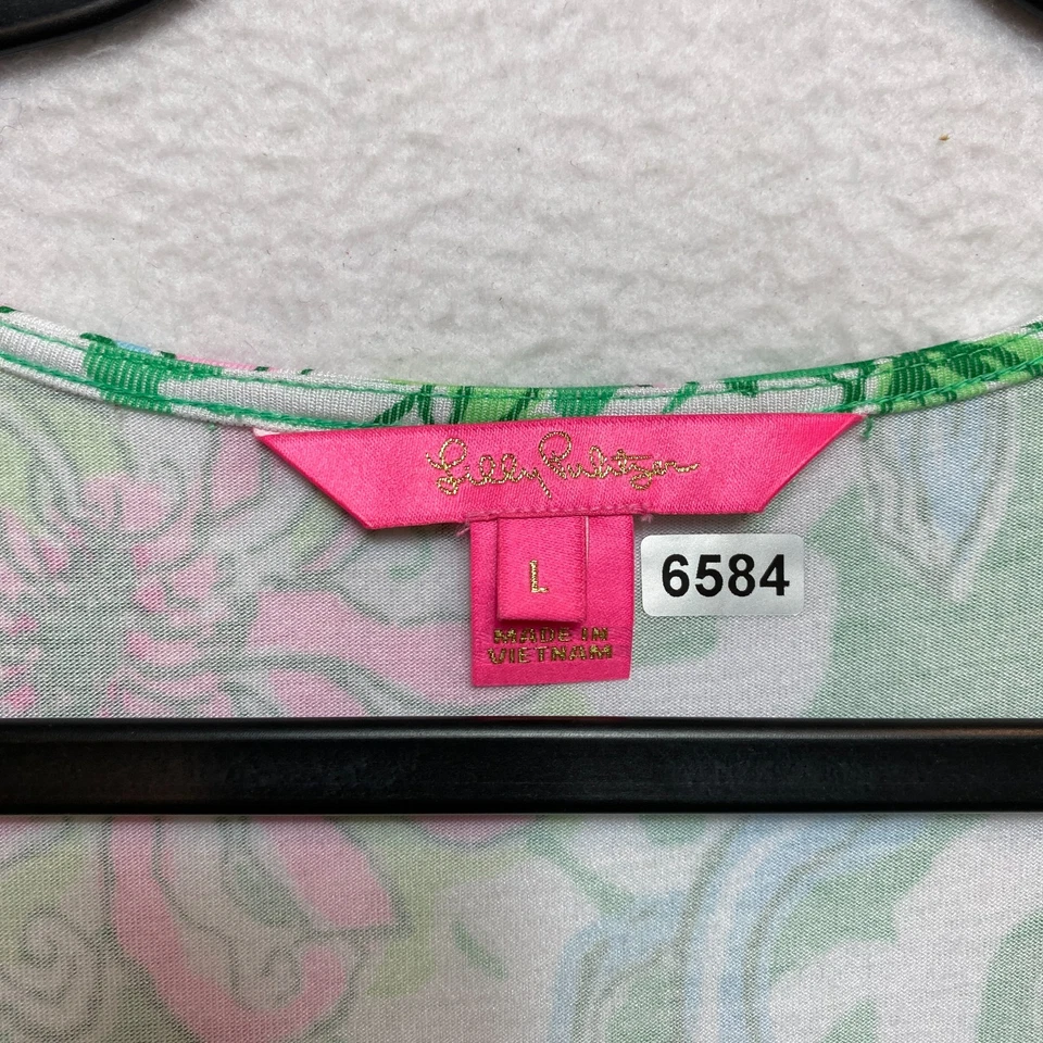 Lilly Pulitzer Maxi Dress Womens L Green Pink Moana Floral Tropical High Low - Image 3 of 4
