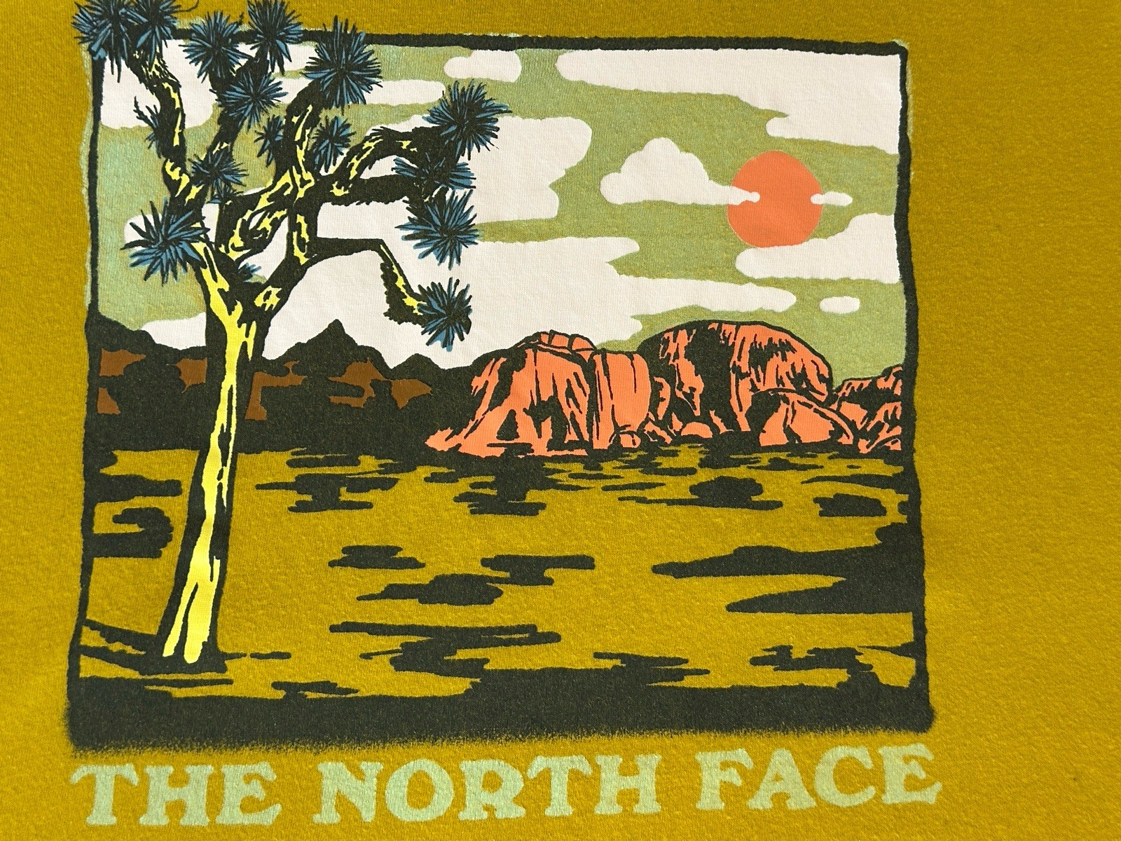 The North Face Mens XXL 2XL Graphic Logo T-Shirt Mustard Gold Hiking Outdoors