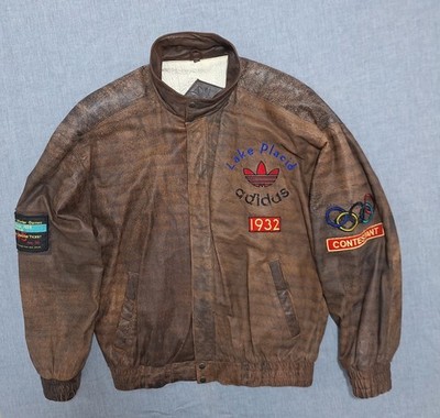 Vintage Adidas Olympic Games Lake Placid 1932 Leather Jacket size M/L