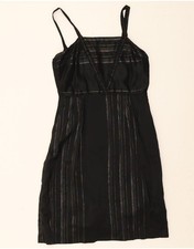 VINTAGE Womens Slip Dress UK 12 Medium Black Striped DL32