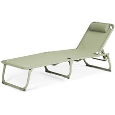 Chaise Longue De Jardin Pliable, Avec Coussin, Vert - N