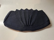 1970 s Scalloped Vintage Navy Crocheted Purse 14 x 9 Zipper Closure Lined