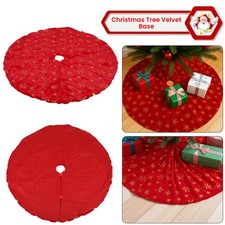 Red Velvet Tree Skirt Christmas Gold Snowflake Pattern Xmas Trees Mat Cover 1m