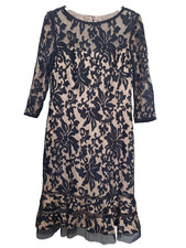 TADASHI SHOJI Embroidered Lace Overlay Fit  Flare Midi Dress Size 8