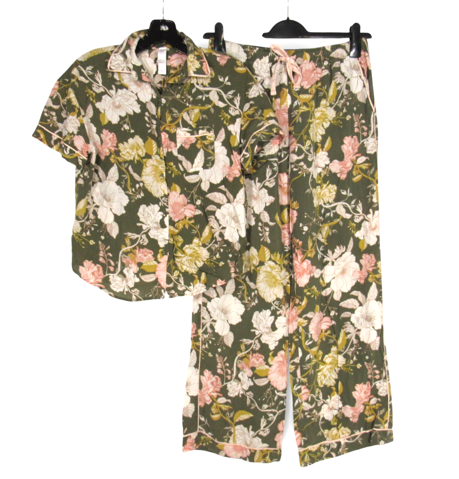 STARS ABOVE Green/Multi FLROAL PRINT Tencel LOUNGE PAJAMA SHIRT/PANTS Sz XS