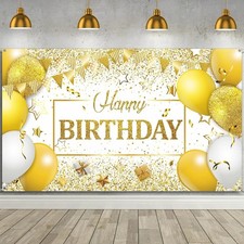 Happy Birthday Decorations Backdrop Banner, Glitter Birthday Backdrop Sign Poste
