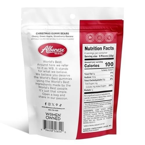 Albanese Christmas Gummi Bears 7 Oz Cherry +Green-Apple +Strawberry-Banana Candy